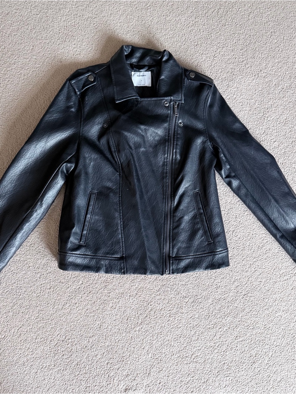 Old Navy Black Faux Leather Biker Jacket Size Small